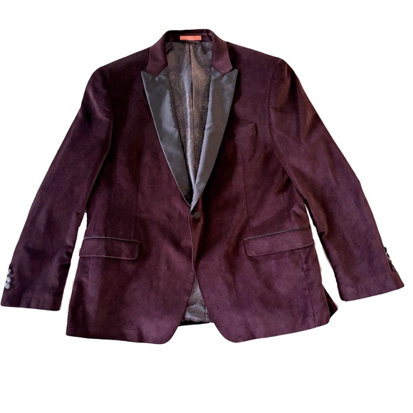 TALLIA 46R Velvet Dinner Jacket‎ Tuxedo Modern Fit Burgundy / Black